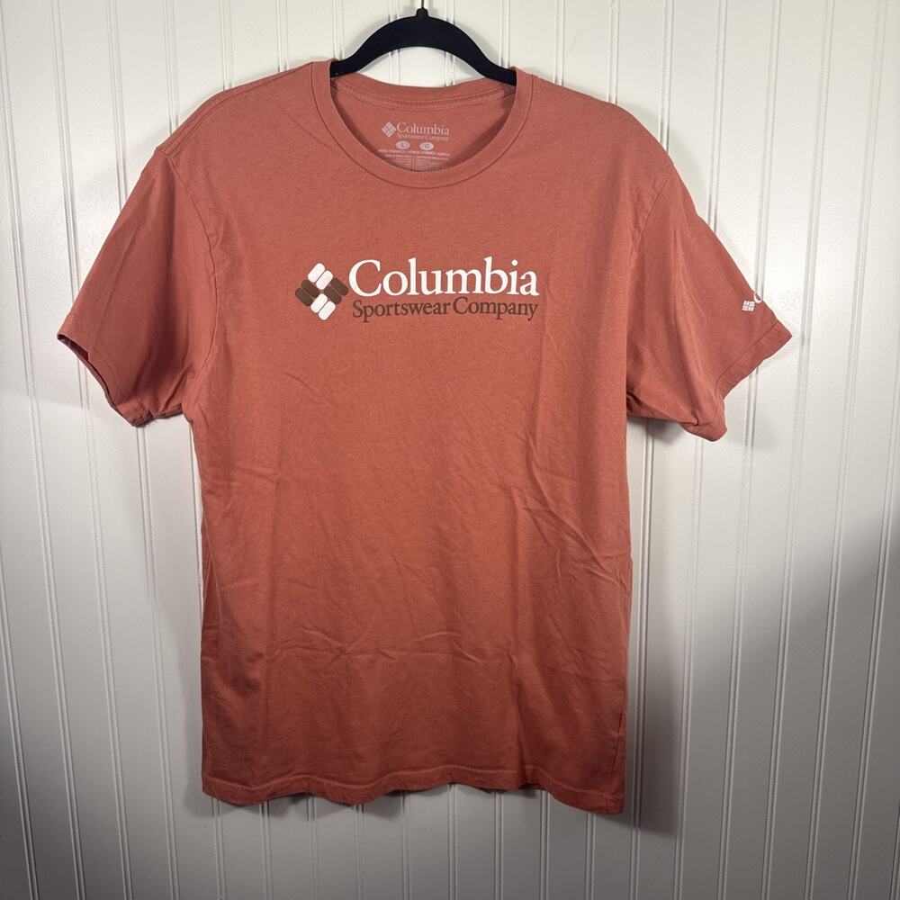 Columbia Sportswear Men's Large Orange Graphic T-Shirt Logo Outdoor Casual tee